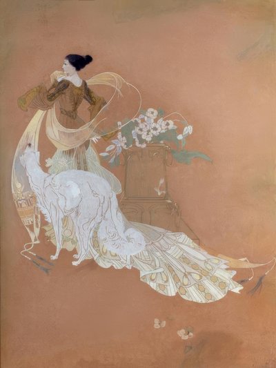 Georges de Feure, Elegante Dame mit Barsoi von Georges de Feure